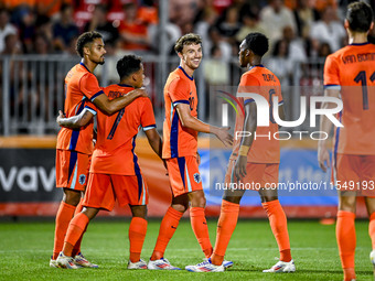 Netherlands player Youri Regeer celebrates the 5-0 goal during the match between the Netherlands and North Macedonia at the Yanmar Stadium f...