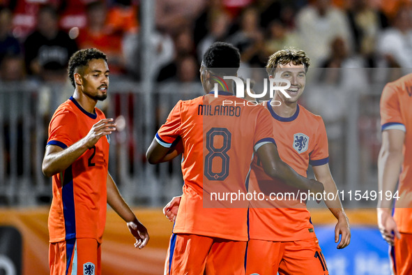 Netherlands player Youri Regeer celebrates the 5-0 goal during the match between the Netherlands and North Macedonia at the Yanmar Stadium f...