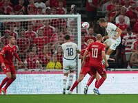 Silvan Widmer of Switzerland heads during the UEFA Nations League 2024/2025 League A - Group 4 match between Denmark and Switzerland at Park...