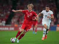 Kasper Dolberg of Denmark  in action during the UEFA Nations League 2024/2025 League A - Group 4 match between Denmark and Switzerland at Pa...