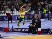 Vanessa Low of Australia competes in the Women's Long Jump - T63 and wins the gold medal at Stade de France during the Paris 2024 Paralympic...