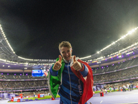 Martina Caironi of Italy reacts after the Women's Long Jump - T63 where she wins the silver medal at Stade de France during the Paris 2024 P...