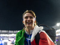 Martina Caironi of Italy reacts after the Women's Long Jump - T63 where she wins the silver medal at Stade de France during the Paris 2024 P...