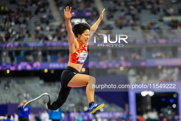 TOZAWA Tomomi of Japan competes in the Women's Long Jump - T63 and wins the gold medal at Stade de France during the Paris 2024 Paralympic G...