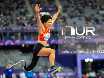 TOZAWA Tomomi of Japan competes in the Women's Long Jump - T63 and wins the gold medal at Stade de France during the Paris 2024 Paralympic G...