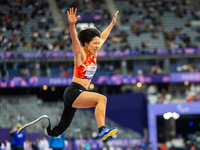 TOZAWA Tomomi of Japan competes in the Women's Long Jump - T63 and wins the gold medal at Stade de France during the Paris 2024 Paralympic G...