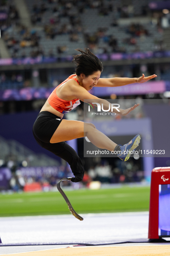 TOZAWA Tomomi of Japan competes in the Women's Long Jump - T63 and wins the gold medal at Stade de France during the Paris 2024 Paralympic G...