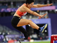 TOZAWA Tomomi of Japan competes in the Women's Long Jump - T63 and wins the gold medal at Stade de France during the Paris 2024 Paralympic G...