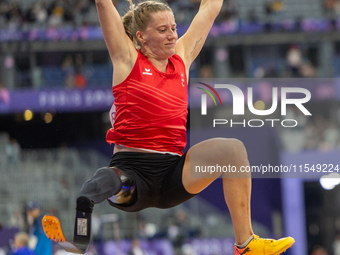 Elena Kratter of Switzerland competes in the Women's Long Jump - T63 and wins the gold medal at Stade de France during the Paris 2024 Paraly...