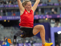 Elena Kratter of Switzerland competes in the Women's Long Jump - T63 and wins the gold medal at Stade de France during the Paris 2024 Paraly...