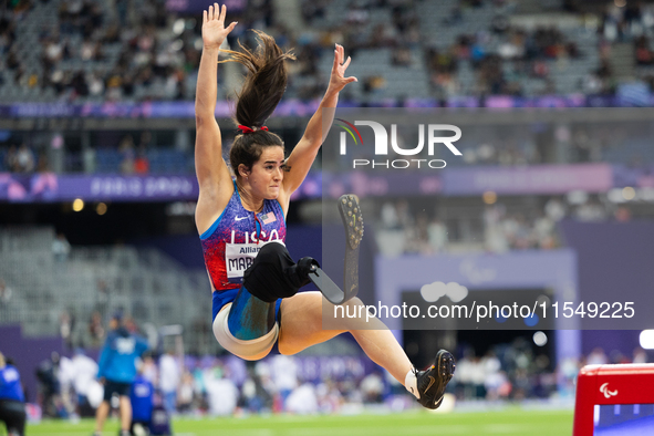 Noelle Lambert of the USA competes in the Women's Long Jump - T63 and wins the gold medal at Stade de France during the Paris 2024 Paralympi...