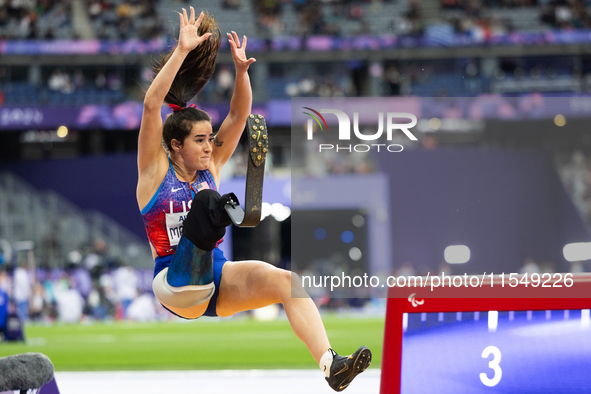 Noelle Lambert of the USA competes in the Women's Long Jump - T63 and wins the gold medal at Stade de France during the Paris 2024 Paralympi...