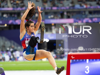 Noelle Lambert of the USA competes in the Women's Long Jump - T63 and wins the gold medal at Stade de France during the Paris 2024 Paralympi...