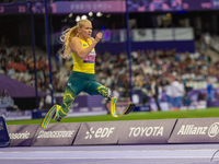 Vanessa Low of Australia competes in the Women's Long Jump - T63 and wins the gold medal at Stade de France during the Paris 2024 Paralympic...