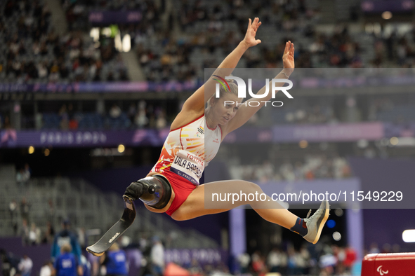 Desiree Vila Bargiela of Spain competes in the Women's Long Jump - T63 and wins the gold medal at Stade de France during the Paris 2024 Para...