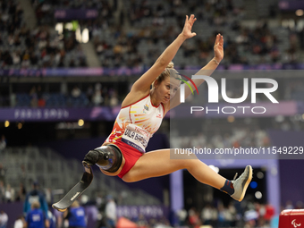 Desiree Vila Bargiela of Spain competes in the Women's Long Jump - T63 and wins the gold medal at Stade de France during the Paris 2024 Para...