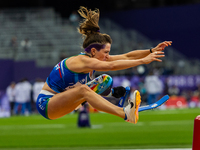 Martina Caironi of Italy competes in the Women's Long Jump - T63 and wins the gold medal at Stade de France during the Paris 2024 Paralympic...