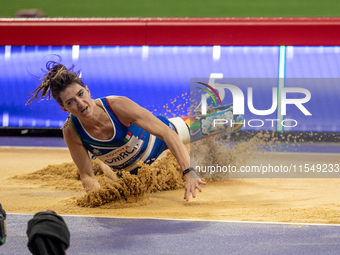 Martina Caironi of Italy competes in the Women's Long Jump - T63 and wins the gold medal at Stade de France during the Paris 2024 Paralympic...