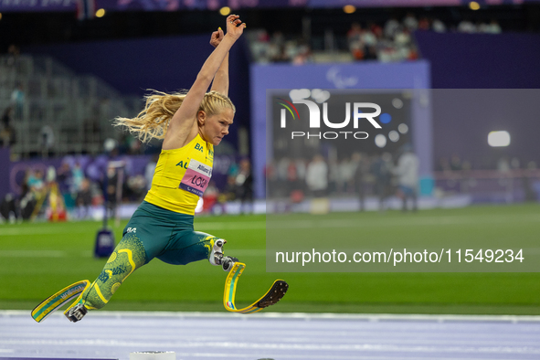 Vanessa Low of Australia competes in the Women's Long Jump - T63 and wins the gold medal at Stade de France during the Paris 2024 Paralympic...