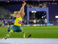 Vanessa Low of Australia competes in the Women's Long Jump - T63 and wins the gold medal at Stade de France during the Paris 2024 Paralympic...