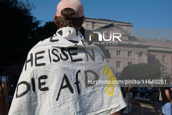 Thousands of people take part in a demonstration against an AF politician event for community dialogue at Essen Philharmonic Hall in Essen,...