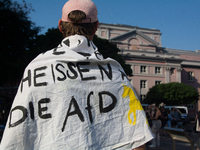 Thousands of people take part in a demonstration against an AF politician event for community dialogue at Essen Philharmonic Hall in Essen,...