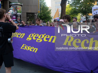 Thousands of people take part in a demonstration against an AF politician event for community dialogue at Essen Philharmonic Hall in Essen,...