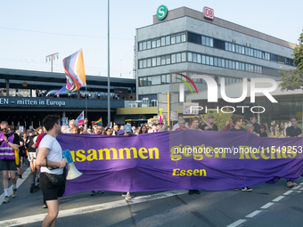 Thousands of people take part in a demonstration against an AF politician event for community dialogue at Essen Philharmonic Hall in Essen,...