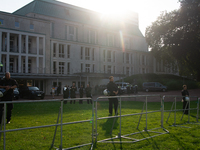 Police force guards the AFD event area as thousands of people take part in a demonstration against the AF politician event for community dia...