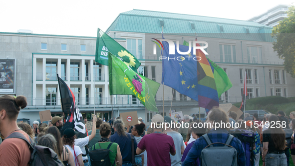 Thousands of people take part in a demonstration against an AF politician event for community dialogue at Essen Philharmonic Hall in Essen,...