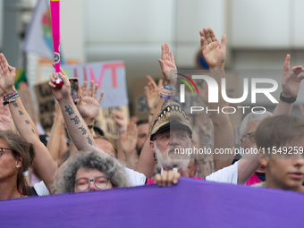 Thousands of people take part in a demonstration against an AF politician event for community dialogue at Essen Philharmonic Hall in Essen,...