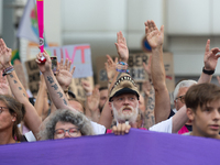 Thousands of people take part in a demonstration against an AF politician event for community dialogue at Essen Philharmonic Hall in Essen,...