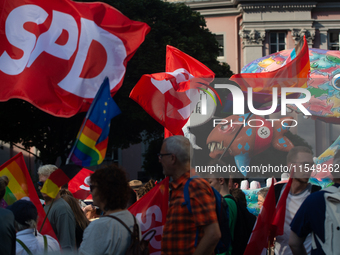 Thousands of people take part in a demonstration against an AF politician event for community dialogue at Essen Philharmonic Hall in Essen,...