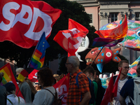 Thousands of people take part in a demonstration against an AF politician event for community dialogue at Essen Philharmonic Hall in Essen,...