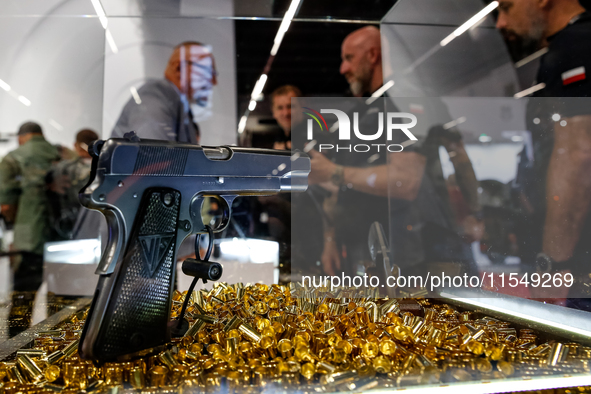 Visitors look at exhibitions of Polish Armaments Group (PGZ) as they attend the 32nd International Defence Industry Exhibition - MSPO i Targ...