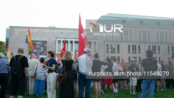 Thousands of people take part in a demonstration against an AF politician event for community dialogue at Essen Philharmonic Hall in Essen,...