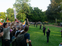 Thousands of people take part in a demonstration against an AF politician event for community dialogue at Essen Philharmonic Hall in Essen,...