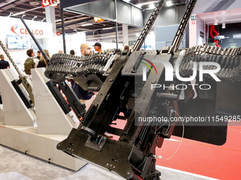 Visitors look at guns from Beretta Defence Technologies as they attend the 32nd International Defence Industry Exhibition - MSPO i Targi Kie...