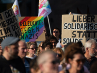 Thousands of people take part in a demonstration against an AF politician event for community dialogue at Essen Philharmonic Hall in Essen,...