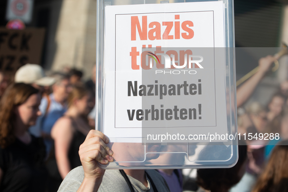 Thousands of people take part in a demonstration against an AF politician event for community dialogue at Essen Philharmonic Hall in Essen,...