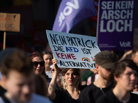 Thousands of people take part in a demonstration against an AF politician event for community dialogue at Essen Philharmonic Hall in Essen,...