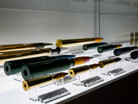 Visitors look at ammunition from Poongsani as they attend the 32nd International Defence Industry Exhibition - MSPO i Targi Kielce in centra...