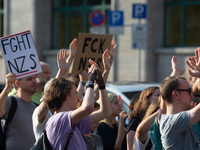 Thousands of people take part in a demonstration against an AF politician event for community dialogue at Essen Philharmonic Hall in Essen,...