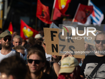 Thousands of people take part in a demonstration against an AF politician event for community dialogue at Essen Philharmonic Hall in Essen,...