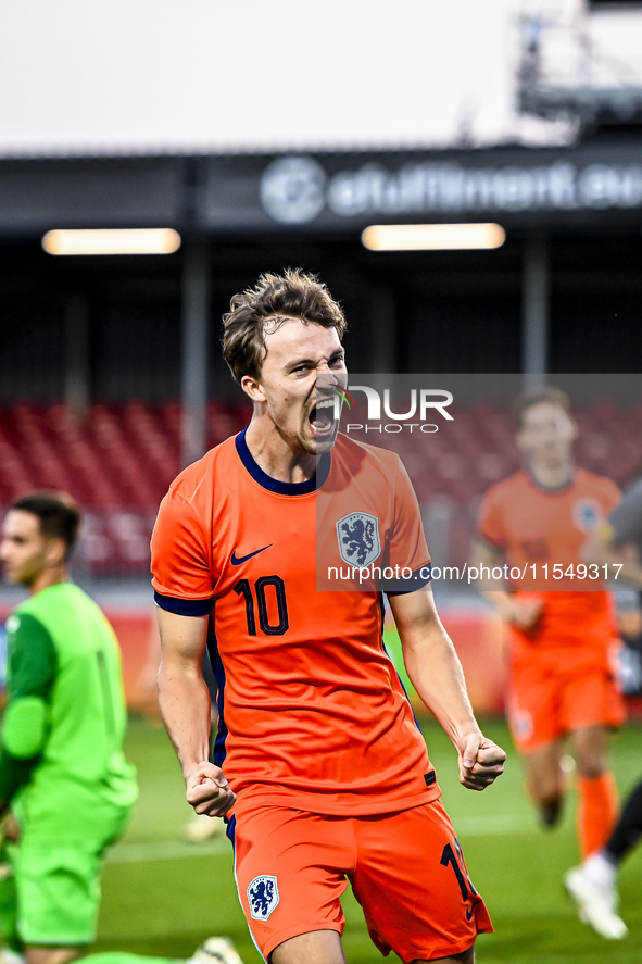 Netherlands player Youri Regeer celebrates the 1-0 goal during the match between the Netherlands and North Macedonia at the Yanmar Stadium f...