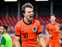 Netherlands player Youri Regeer celebrates the 1-0 goal during the match between the Netherlands and North Macedonia at the Yanmar Stadium f...