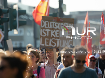 Thousands of people take part in a demonstration against an AF politician event for community dialogue at Essen Philharmonic Hall in Essen,...