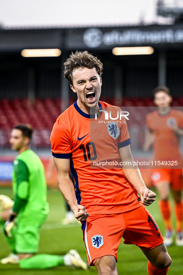 Netherlands player Youri Regeer celebrates the 1-0 goal during the match between the Netherlands and North Macedonia at the Yanmar Stadium f...