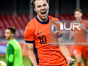 Netherlands player Youri Regeer celebrates the 1-0 goal during the match between the Netherlands and North Macedonia at the Yanmar Stadium f...