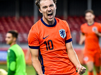 Netherlands player Youri Regeer celebrates the 1-0 goal during the match between the Netherlands and North Macedonia at the Yanmar Stadium f...